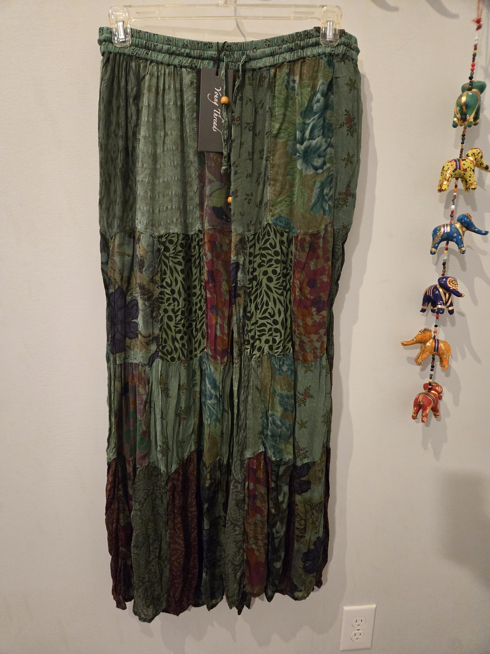 Boho Patchwork Wide Leg Pants in Green